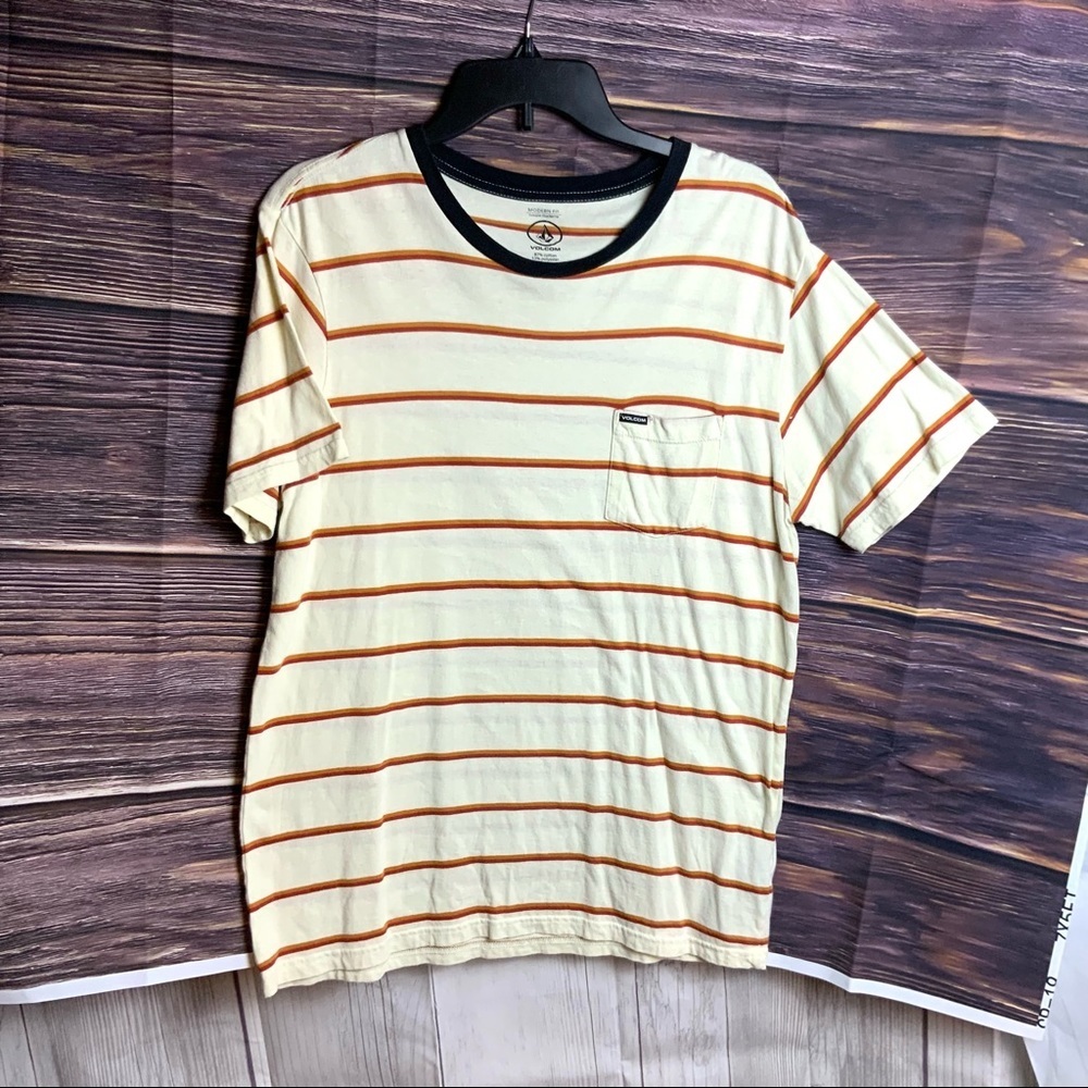 Volcom Modern Fit Off-White Striped Shirt Men M